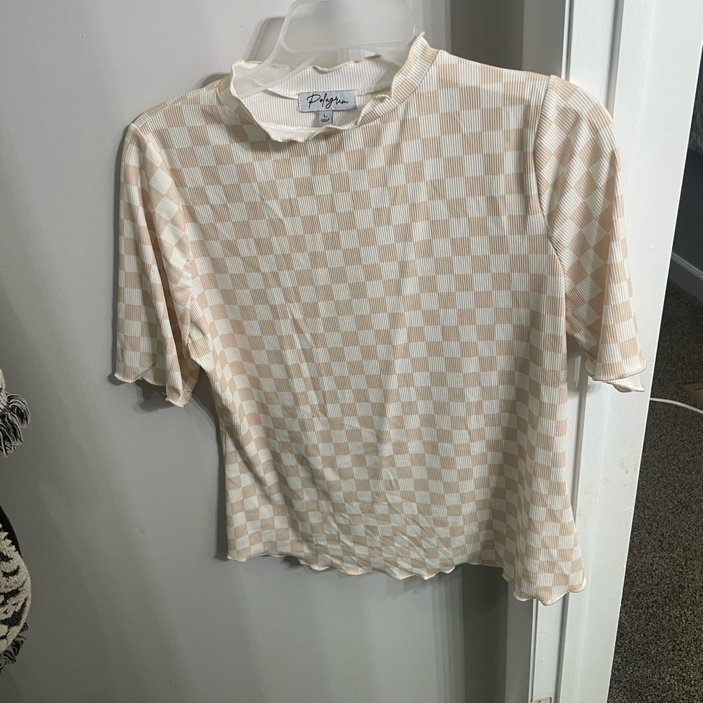 NWOT checkered mock neck ribbed shirt